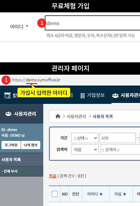 심오피스(SYMOFFICE) 전용 도메인 생성, 관리자 페이지 생성/접속